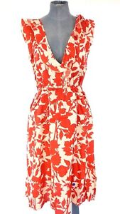 Noa Noa Dress Floral Fit and Flare Sleeveless Ivory Red V Neck Ruffle Summer S