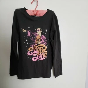 T-shirt manica lunga Elton John Youth taglia 8, look nero sbiadito, nuova - Foto 1 di 3