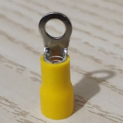 100Pcs Yellow Pre-insluated #8 Stud Ring Terminals 12-10AWG Wire Crimp Connector - Image 1 of 4