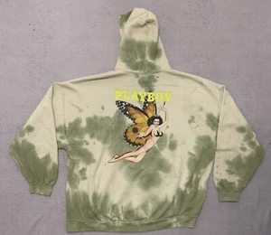 Playboy Pullover Hoodie Size 2X Long Sleeve Green Tie Dye Butterfly Defect - Picture 1 of 14