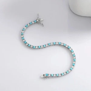 7Ct Round Cut Lab-Created Turquoise Tennis Bracelet 14K White Gold Plated - Picture 1 of 6
