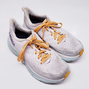Hoka One One Womens Clifton 8 White Purple Orange Running Shoes Sneakers Sz 8B - Picture 1 of 9