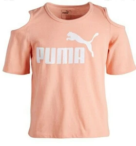 NWT Puma Big Girls Logo Print Cold-Shoulder T- Shirt Peach Bud M (8-10) - Picture 1 of 1