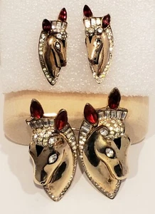 CORO CRAFT signierte Sterling Vermeil Duette Doppel Pferd Clips Brosche & Ohrringe - Bild 1 von 15