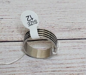 Men's Stainless Steel Wedding Engagement Band 4 Black Stripes Center Ring 12 sze - Picture 1 of 3