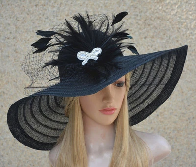 Womens Formal Church Wedding Occasion Wide Brim Floppy Sun Hat A265 - Image 1 of 4