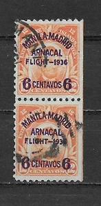PHILIPPINES , 1936 , AIRMAIL , MANILA-MADRID FLIGHT , PAIR 6cON12c STAMPS  USED - Picture 1 of 1