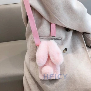 Girly Case Faux Fur Bunny Fluffy Plush Warm Soft Phone Cover & Crossbody Lanyard - Picture 1 of 25