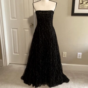 Vestido de baile Victor Costa negro vintage con 2 capas de tul negro y plateado talla 6 - Imagen 1 de 10