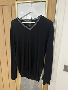 Suéter genuino de lana Versace cuello en V con tela sudadera - Imagen 1 de 4