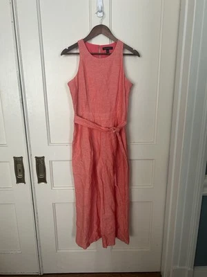 Banana Republic Linen Blend Wide Leg Cropped Jumpsuit Womens SIze 2 Orange - Image 1 of 4