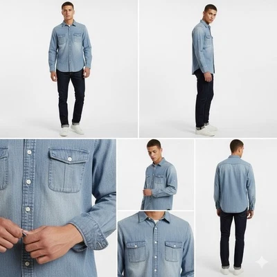 Camisa de mezclilla J.Crew para hombre cambray L botón a presión manga larga ropa de trabajo informal Foto 1 de 4