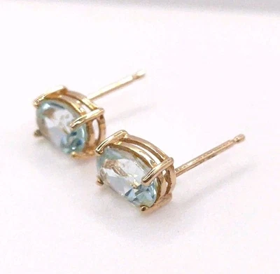 Pendientes Oro 14k Azul Aguamarina. Corte ovalado.  Foto 1 de 4