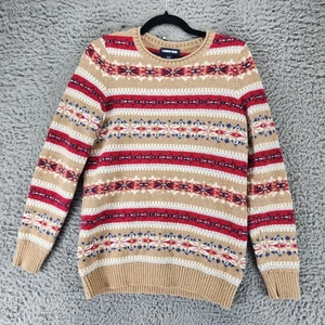 Suéter Lands End Mujer Pequeño Fair Isle Marrón Rojo Rayas Pullover - Imagen 1 de 9