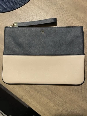Ann Taylor Wristlet Clutch Pouch Handbag Bag Large 8”x11” Taupe Navy Blue - Image 1 of 4