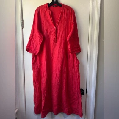 Francesca Bettini Linen Cotton Blend Red Midi Dress XL - Image 1 of 4