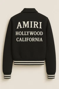 Amiri Black Wool Varsity Jacket Hollywood California Double Rib Trim - Picture 1 of 3
