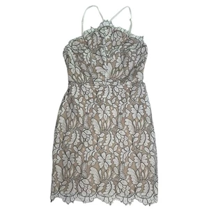 Lulus Women’s White Floral Lace Overlay Mini Dress Size S Halter Spaghetti Strap - Picture 1 of 10