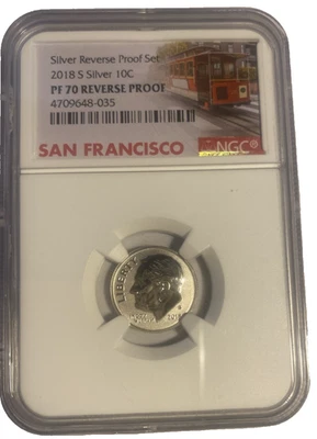 2018-S  NGC PF 70 Silver Reverse Proof Roosevelt Dime Trolly Label - Image 1 of 4