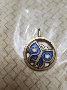 Terra Sancta Guild Butterfly Pendant Enamel Jewelry Signed ISRAEL Vintage Metal - Picture 1 of 4