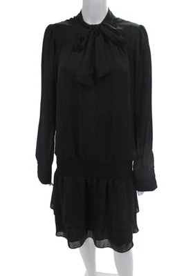 Vestido corto Parker para mujer manga larga cuello en V acanalado en capas negro talla L Foto 1 de 4