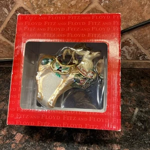 Fitz and Floyd Weihnachten Rentier mit Stechpalme und Schleife Glas Ornament - Bild 1 von 4