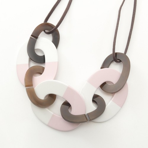 HERMÈS Collana Hermes Kalamba gioielli pelle corno di bufalo rosa bianco usata