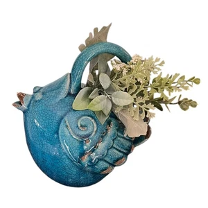 Vintage Bird Watering Can Flower Pitcher Blue Home Decor 90s Farmhouse - Picture 1 of 7