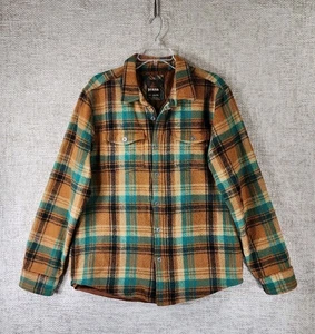 PrAna Wollmischung Karo Hemd Jacke Shacket Herren *M-L braun grün Reißverschluss gefüttert Vintage - Bild 1 von 14