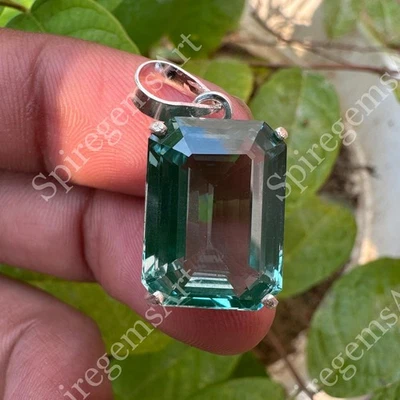 Colgante de piedras preciosas de zafiro verde natural certificado de 27 quilates de plata 925 - belleza rara Foto 1 de 4
