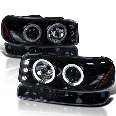 Fit 1999-2006 GMC Sierra Black Smoke Projector LED Halo Headlight w/ Bumper Lamp Foto 1 de 4