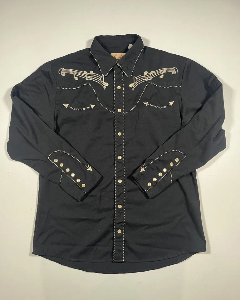Camisa Scully Western Para Hombre Mediana Negra Notas Musicales Bordadas Botones a Presión Foto 1 de 4