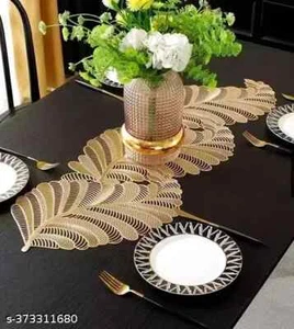 Clothloom PVC Luxury Leaves Cutwork 92 cm Center Table Runner, Embellished - Picture 1 of 4