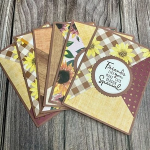Tarjetas de felicitación hechas a mano con retazos de amistad de otoño con sobres, juego de 6 - Imagen 1 de 7