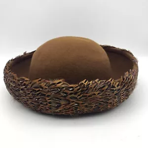 Sombrero de pluma genuino de lana WPL de colección de los años 60, ala ancha faisán marrón 22"" con caja - Imagen 1 de 12
