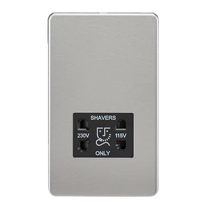 SCREWLESS 115V/230V DUAL VOLTAGE SHAVER SOCKET - BRUSHED CHROME - BLACK INSERT - Picture 1 of 1