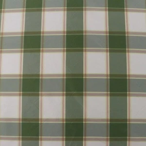 DESIGNER 100% SILK PLAID MEADOW GREEN CHECK WHITE YELLOW FABRIC BY THE YARD 55"W - Picture 1 of 6