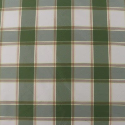 DESIGNER 100% SILK PLAID MEADOW GREEN CHECK WHITE YELLOW FABRIC BY THE YARD 55"W - Image 1 of 4
