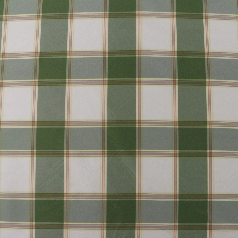 DESIGNER 100% SILK PLAID MEADOW GREEN CHECK WHITE YELLOW FABRIC BY THE YARD 55"W - Image 1 of 4