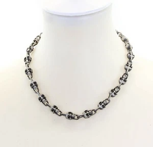 Skull Head Bead Metal Chain Choker Necklace Skull Link Punk Goth Rockabilly  - Picture 1 of 10