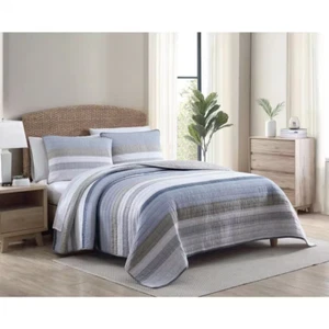 Galewood 3-Piece Beige Striped Cotton Full/Queen Quilt Set - Picture 1 of 12