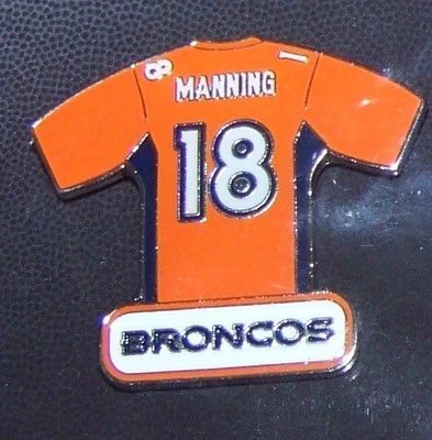 Denver Broncos Peyton Manning orange jersey lapel hat pin NFL - Image 1 of 4