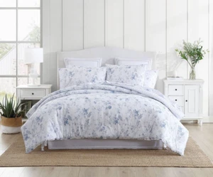 Juego de edredón completo/queen de algodón floral azul y blanco Laura Ashley Belinda - Imagen 1 de 7