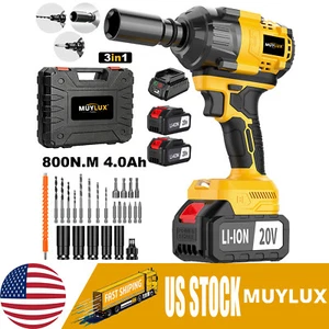 800NM Impact Wrench 1/2Socket Set Cordless 590FT-LBS 2x4.0Ah Impact Drill - Picture 1 of 13