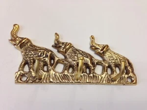 Brass Metal Elephant Three 3 Hooks Wall Mounted Key Hanger Holder - Picture 1 of 3