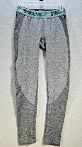 Gymshark Dry Moist Mgnt Damen Leggings anthrazit meliert türkis Logo Bund Medium - Bild 1 von 6