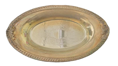Bandeja de servir oval antiga Sheridan banhada a prata 12” x 7,5” com design floral - Imagem 1 de 4