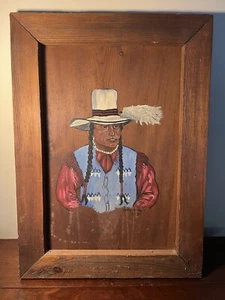 Vintage Geronimo Gemälde auf Kiefernholz signiert Sandra Rhinehart 1983 19"X14" - Bild 1 von 6