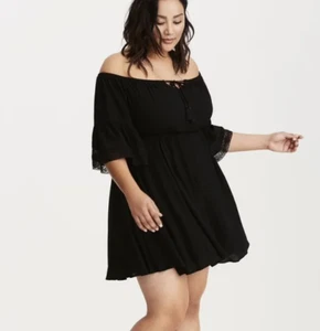 NEW 2X TORRID Black Gauze Cold Shoulder Skater Dress Womens Plus Size Clothes - Picture 1 of 3