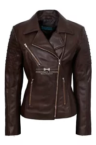 Damas Moda Chaqueta de Cuero Marrón Elegante Estilo Motociclista 100% Cuero Real 9334 - Imagen 1 de 6